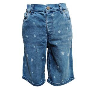 D&Co Denim & Co 12 Star Print Jean Shorts Mid Wash Blue Denim Pull On Stretch